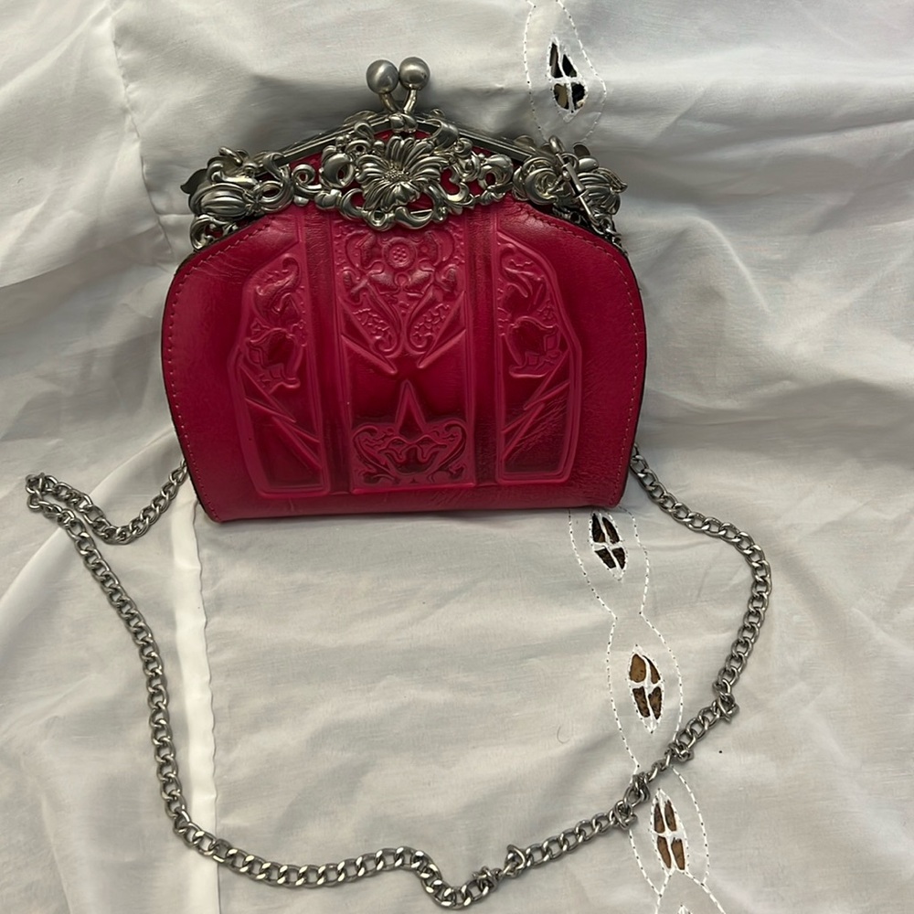 Patricia Nash Soft Tooled Hot Pink Leather Snap Closure Crossbody Purse